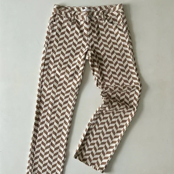 PacSun Chevron Herringbone Jeans Brown Cream Geometric Spring Denim Size 24 - Picture 2 of 9